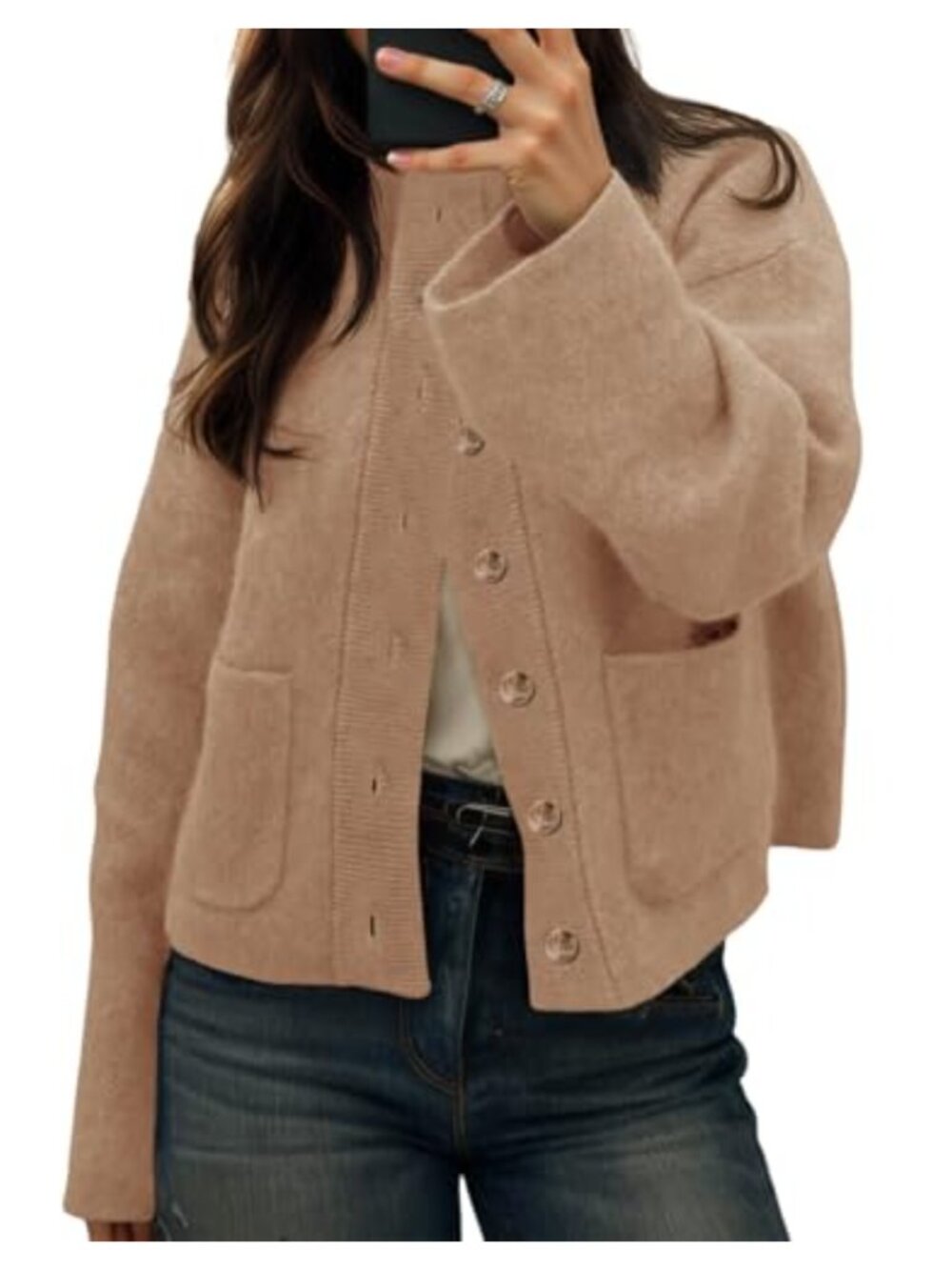 Chunky Knit Button Down Open Front Cardigan Sweater with Pockets